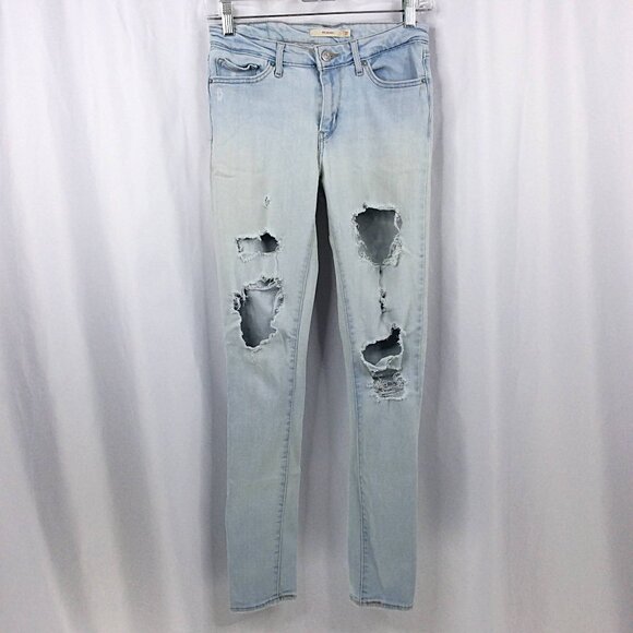 Levis 711 Skinny Distressed Jeans Womens Size 27 Light Wash Denim - Picture 1 of 10